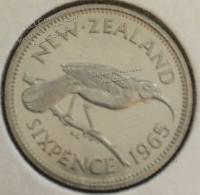 #13-166 Новая Зеландия 6 пенс 1965г. Медь Никель.PROOF.