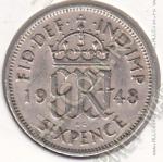 31-15 Великобритания 6 пенсов 1948г. КМ # 862 медно-никелевая 2,83гр. 19,5мм