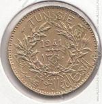 9-142 Тунис 2 франка 1941г. КМ # 248 алюминий-бронза 8,0гр. 27мм