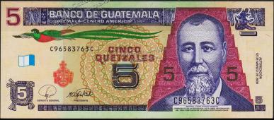 Банкнота Гватемала 5 кетцаль 2008 года. P.116 UNC - Банкнота Гватемала 5 кетцаль 2008 года. P.116 UNC