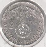 10-91 Германия 2 рейхсмарки 1937А г. KM# 93 серебро 8,0гр 25,0мм