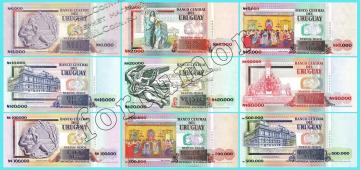 Уругвай сэт 9 банкнот от 1000 до 500000 песо 1989-92гг. Р.67а-73а UNC (в буклете) - Уругвай сэт 9 банкнот от 1000 до 500000 песо 1989-92гг. Р.67а-73а UNC (в буклете)