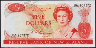 Новая Зеландия 5 долларов 1985-89г. P.171в - XF - Новая Зеландия 5 долларов 1985-89г. P.171в - XF