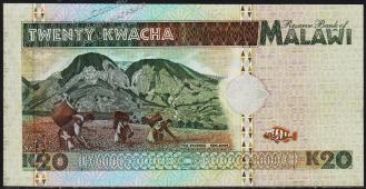 Банкнота Малави 20 квача 1995 года. P.32 UNC - Банкнота Малави 20 квача 1995 года. P.32 UNC
