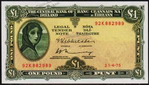 Ирландия Республика 1 фунт 1975г. P.64с(5) - XF+ - Ирландия Республика 1 фунт 1975г. P.64с(5) - XF+