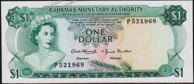 Багамы 1 доллар 1968г. P.27 UNC - Багамы 1 доллар 1968г. P.27 UNC