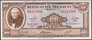 Мексика 100 песо 29.12.1972г. Р.61h - АUNC "BTI" - Мексика 100 песо 29.12.1972г. Р.61h - АUNC "BTI"