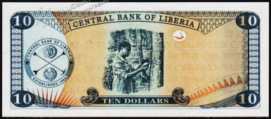 Либерия 10 долларов 2009г. P.27e - UNC - Либерия 10 долларов 2009г. P.27e - UNC