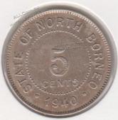 4-28 Штат Северное Борнео 5 центов 1940г. - 4-28 Штат Северное Борнео 5 центов 1940г.