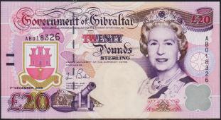 Банкнота Гибралтар 20 фунтов 2006 года. P.33 UNC - Банкнота Гибралтар 20 фунтов 2006 года. P.33 UNC