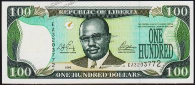 Либерия 100 долларов 2003г. P.30а - UNC - Либерия 100 долларов 2003г. P.30а - UNC