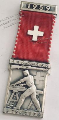 #376 Швейцария спорт Медаль Знаки. Стрелковый турнир "Труд в Швейцарии" №2. 1959 год.