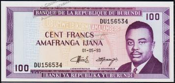Бурунди 100 франков 1993г. P.29c(3) - UNC - Бурунди 100 франков 1993г. P.29c(3) - UNC