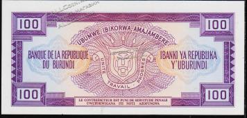 Бурунди 100 франков 1993г. P.29c(3) - UNC - Бурунди 100 франков 1993г. P.29c(3) - UNC