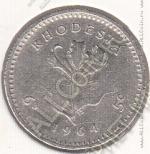 27-73 Родезия  6 пенсов=5 центов 1964г. КМ# 1 медно-никелевая 19,5мм