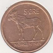 5-4 Норвегия 5 эре 1969г. Бронза - 5-4 Норвегия 5 эре 1969г. Бронза