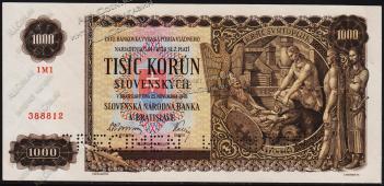 Словакия 1000 крон 1940г. Р.13s - АUNC SPECIMEN - Словакия 1000 крон 1940г. Р.13s - АUNC SPECIMEN