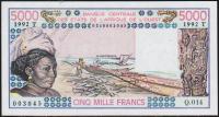 Того 5000 франков 1992г. P.808T.м - UNC