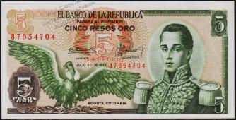 Банкнота Колумбия 5 песо 1977 года. P.406е(5) - UNC - Банкнота Колумбия 5 песо 1977 года. P.406е(5) - UNC