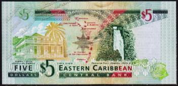 Восточные Карибы 5 долларов 2003г. Р.42V - UNC - Восточные Карибы 5 долларов 2003г. Р.42V - UNC
