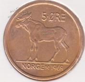 30-45 Норвегия 5 эре 1969г. бронза - 30-45 Норвегия 5 эре 1969г. бронза