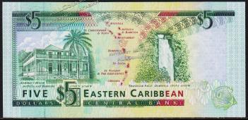 Восточные Карибы 5 долларов 1993г. Р.26v - UNC - Восточные Карибы 5 долларов 1993г. Р.26v - UNC
