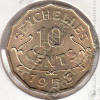 20-46 Сейшелы 10 центов 1953г. КМ # 10 UNC никель-латунь 6,04гр. 21,57мм