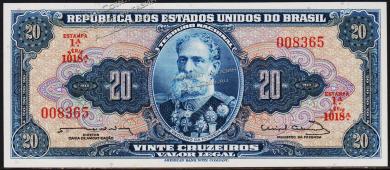 Банкнота Бразилия 20 крузейро 1963 года. P.168в - UNC - Банкнота Бразилия 20 крузейро 1963 года. P.168в - UNC