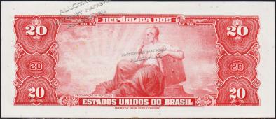 Банкнота Бразилия 20 крузейро 1963 года. P.168в - UNC - Банкнота Бразилия 20 крузейро 1963 года. P.168в - UNC