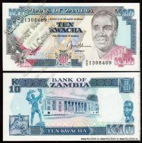 Замбия 10 квача 1991г. P.31b - UNC