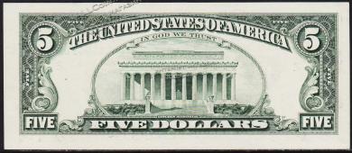 Банкнота США 5 долларов 1988А года. Р.481в - UNC "K" K-A - Банкнота США 5 долларов 1988А года. Р.481в - UNC "K" K-A