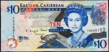 Восточные Карибы 10 долларов 2008г. Р.48 UNC - Восточные Карибы 10 долларов 2008г. Р.48 UNC