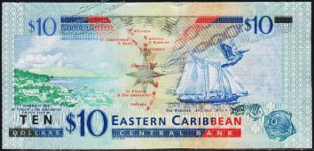 Восточные Карибы 10 долларов 2008г. Р.48 UNC - Восточные Карибы 10 долларов 2008г. Р.48 UNC