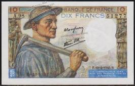 Франция 10 франков 19.04.1945г. P.99в(4) - UNС - Франция 10 франков 19.04.1945г. P.99в(4) - UNС