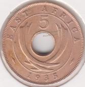 19-177 Восточная Африка 5 центов 1935г. Бронза - 19-177 Восточная Африка 5 центов 1935г. Бронза
