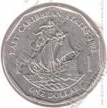 6-7 Восточные Карибы 1 доллар 2002 г. KM#39 Медь-Никель 7,98 гр. 26,5 мм.