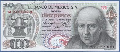 Мексика 10 песо 1971г. Р.63d - UNC "1BM" - Мексика 10 песо 1971г. Р.63d - UNC "1BM"
