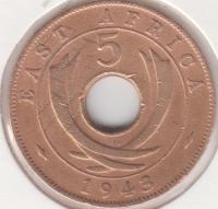 38-17 Восточная Африка 5 центов 1943г. Бронза