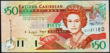Восточные Карибы 50 долларов 2003г. Р.45d - VF - Восточные Карибы 50 долларов 2003г. Р.45d - VF