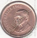 21-122 Южная Африка 1 цент 1968г. КМ # 74.1 бронза 3,0гр. 19мм