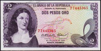 Банкнота Колумбия 2 песо 20.07.1972 года. P.413a(2) - UNC - Банкнота Колумбия 2 песо 20.07.1972 года. P.413a(2) - UNC