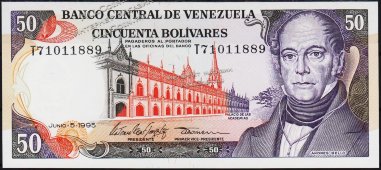 Банкнота Венесуэла 50 боливаров 1995 года. Р.65е - UNC - Банкнота Венесуэла 50 боливаров 1995 года. Р.65е - UNC