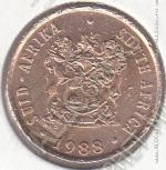 21-124 Южная Африка 1 цент 1988г. КМ # 82 бронза 3,0гр. 19мм