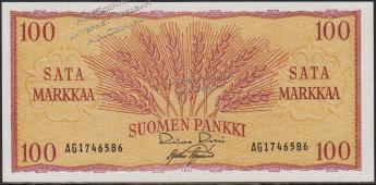 Финляндия 100 марок 1957г. P.97 UNC "AG" - Финляндия 100 марок 1957г. P.97 UNC "AG"