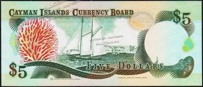 Каймановы острова 5 долларов 1991г. P.12 UNC - Каймановы острова 5 долларов 1991г. P.12 UNC