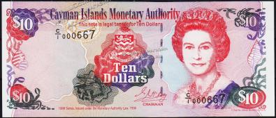 Каймановы острова 10 долларов 1998г. P.23 UNC - Каймановы острова 10 долларов 1998г. P.23 UNC