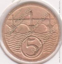 4-39 Чехословакия 5 гелеров 1929г. KM#6 Бронза 16,2 мм 1,7 гр