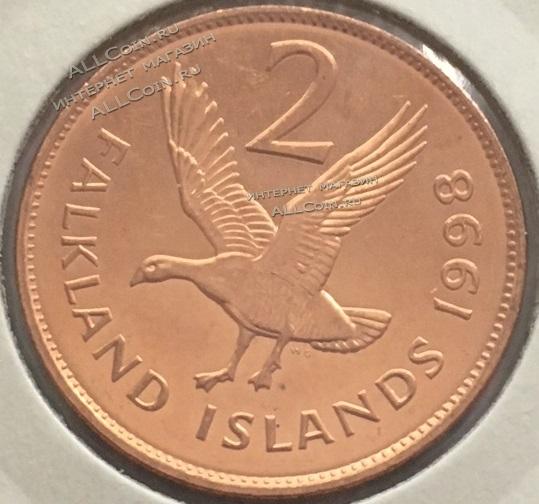 #146 Фалклендские острова 2 цента 1998г. Бронза.UNC 