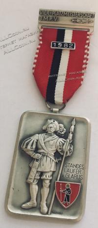#387 Швейцария спорт Медаль Знаки. Стрелковый фестиваль Platzmeisterschaft в Гларус. 1982 год.