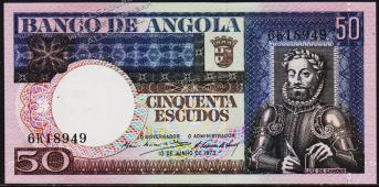 Банкнота Ангола 50 эскудо 1973 года. P.105 UNC - Банкнота Ангола 50 эскудо 1973 года. P.105 UNC
